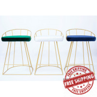 Lumisource B26-CNRY AU+GN2 Canary Contemporary-Glam Counter Stool in Gold with Green Velvet - Set of 2